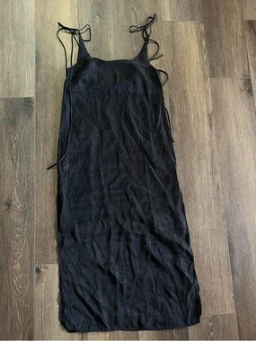 Zara Black Summer Strap Tie Maxi Dress with Slits
